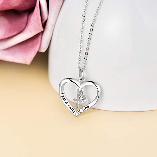 PEIMKO Baptism Gifts for Girls Cross Pendant Necklace I Am a Child of God 925 Sterling Silver First Communion Gifts 14/16 Inch2