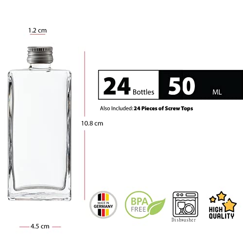 casavetro 24 x 50 ML Bouteilles vides en Verre Transparent avec Bouchon à vis – Bouchon torsadé réutilisable et Rechargeable Gin Huile Vinaigre Soda Vodka Eau (24 x 50 ML) - Image 3