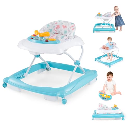 Image of BABY JOY Baby Walker, 4 in 1 Foldable Activity Walker with Adjustable Height, Music, Lights, Anti-Rollover Toddler Push Walker, Baby Walker with Wheels for Boys Girls 7-14 Months (Light Blue)
