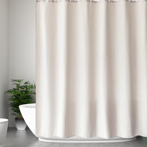 Rideau de douche tissu polyester avec œillets métalliques blanc cassé - 2