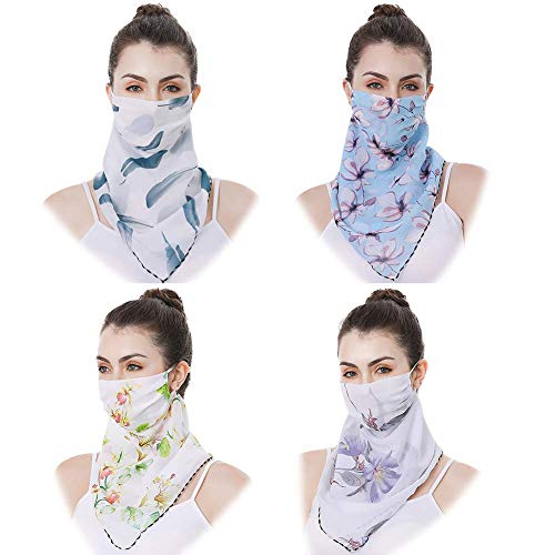 4 PCS Women Face Mask Multifunctional Chiffon Scarf Bandana Ear Loops Balaclava Neck Gaiter Windproof Cover
