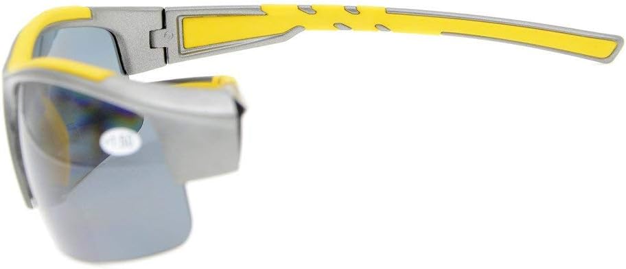 Eyekepper TR90 Unbreakable Sports Bifocal Half Rimless Sunglasses Baseball Running Fishing Driving Golf Softball Hiking Grey Frame Grey Lens +2.25