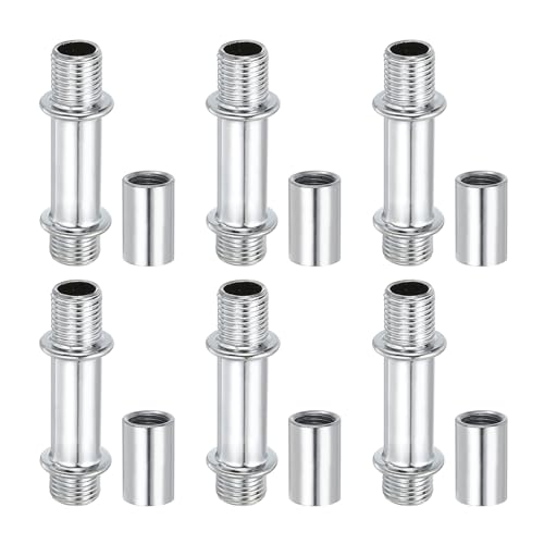 Image of PATIKIL Straight Pipe Lamp Stems Rod Kit, 6 Set M10 Carbon Steel 40mm(1.57 inch) Long Double End Thread Rod with Coupling Nuts Sleeve Connector for Table Lamps Chandeliers, Silver Tone