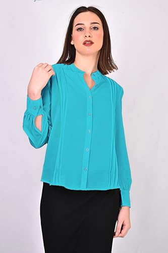 Image of Women's Regular Fit Solid Pleated Cotton Blend Shirts