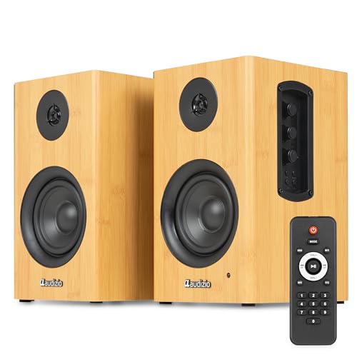 Audizio BS15 Aktivlautsprecher Boxen Paar - 60 Watt Bluetooth HiFi Lautsprecher Set mit HDMI ARC, Optical & RCA - Regal Lautsprecher, Studio Boxen für PC, TV & HiFi - Bambus
