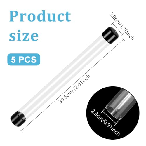 Image of AHANDMAKER 5Pcs Clear Rigid Plastic Tubing with Caps, ID 0.9 Inch Portable Storage Tube Polycarbonate Tube 12 Inch Length Round Plastic Tubing for Incense Sticks Beads Item Storage