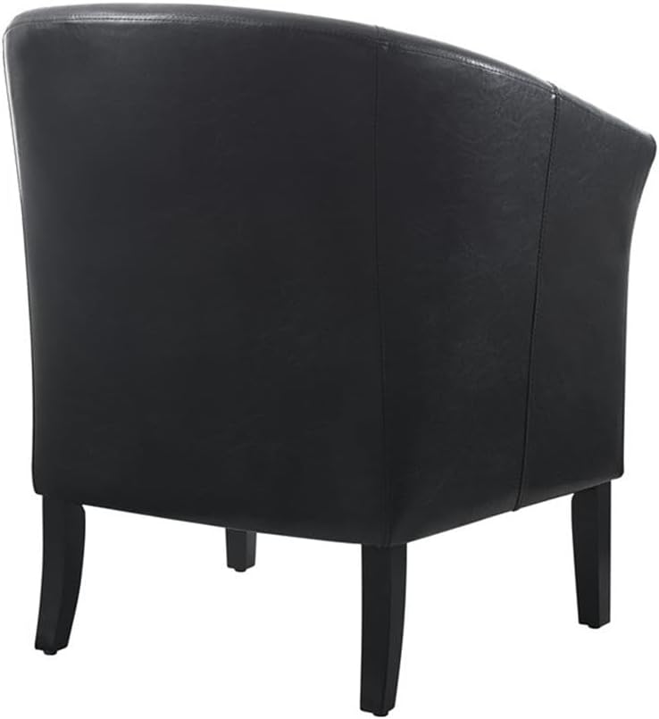 Pemberly Row Contemporary Barrel Club Chair, Faux Leather Upholstery, Black Finish, 33" H x 28.25" W x 25.5" D, Flared Armrests, Arching Backrest, Modern Accent Chair for Living Room or Office