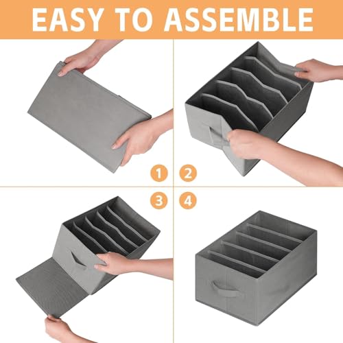 Image of VERAT 6 pieces 6 compartment wardrobe organizer for clothes Jeans organiser for wardrobe Clothes storage Organizer cupboard organizer 6 compartment mens shirt and pant organiser - Grey