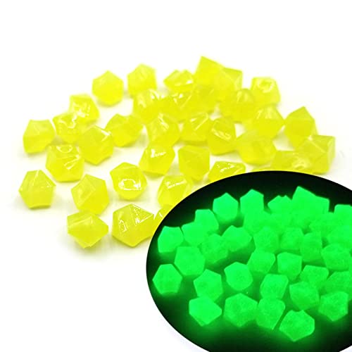 NGCG 300pcs Luminous Stones 14mm Fish Tanks Artificial Stone Aquarium Decoration For Indoor Outdoor Garden Yard Decor Luminous Stones For Garden, Yellow