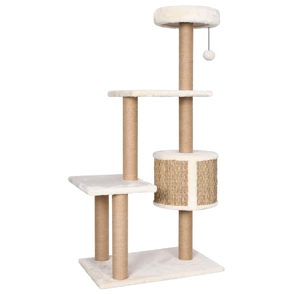 Albero per gatti 123 cm con tiragraffi in erba marina, centro giochi tutto in uno per gatti con posatoi, casa e palla sospesa