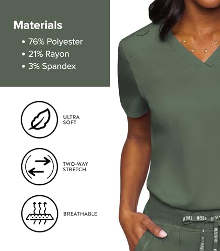 Image of Med Couture Women's V-Neck Scrub Top, Modern Fit Tuck-in Top with Stretchy Rib-Knit Shoulders and Chest Pocket - MC7448