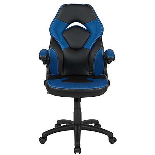 Flash Furniture X10 Gaming , Racing Office Ergonomic Computer Pc Adjustable Swivel Chair With Flip-Up Arms, Blue/Black Leathersoft #TOP4