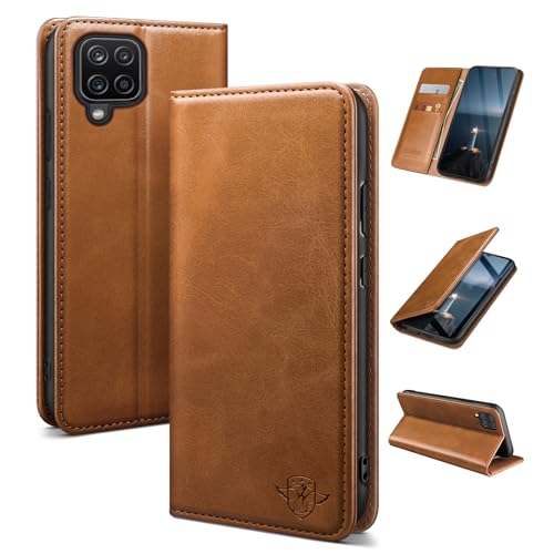 Étui pour Samsung Galaxy A12 en cuir brun clair avec porte-cartes