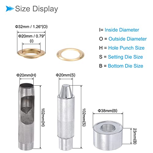 Cocud Grommet Tool Kit, 20Mm 3/4" Id, Copper With 3 Setter Tools & Storage Box Metal Grommets Eyelets Kit 2 Colors - (Applications: For Belts Tents Shoes Clothes Leather Diy), 50-Set #TOP1