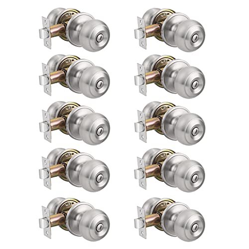 Probrico Brushed Nickel Bed/Bath Door Knobs Privacy Door Knobs Interior Bathroom Locks Wholesale (10 Pack)