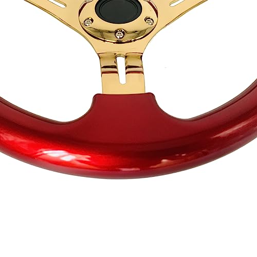 Universal Red Wood Grain Steering Wheel Gold Spoke 14"(350mm) by YEHICY - Used condition - Image 6