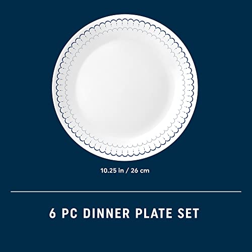 Corelle 6-Piece 10.25" Dinner Round Plates Vitrelle Triple Layer Glass, Lightweight Round Plates, Chip and Scratch Resistant, Microwave and Dishwasher Safe, Caspian Lace