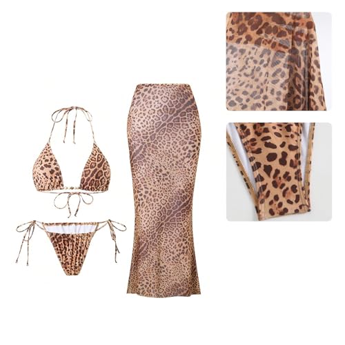 Maillot de bain 3 pieces imprimé leopard pour des vacances chics à la plage