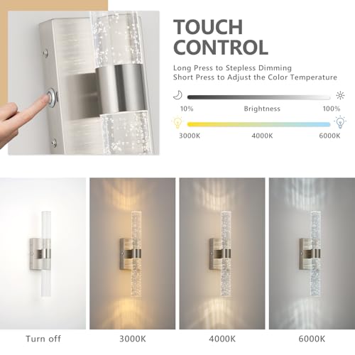 Image of Battery Operated Wall Sconces Set of 2, 20000mAh Rechargeable Wall Light | Remote Control 3000K-6000K Dimmable LED Wireless Sconces,Brushed Nickel,15.6 Inch