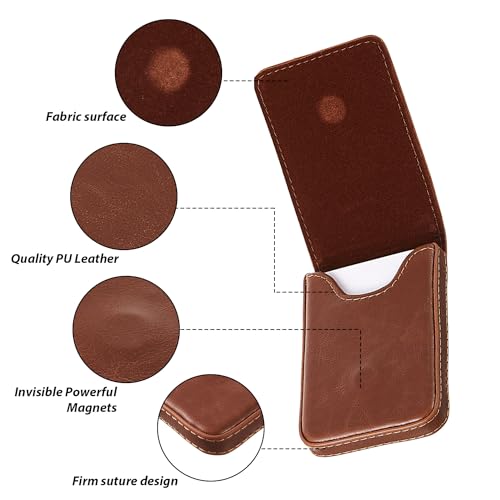 Image of Outus 2 Pcs Business Card Holder, PU Leather Business Card Case Pocket Wallet with Magnetic Shut for Men Women(Black and Light Coffee,Classic)