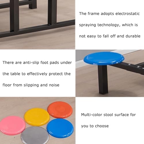 Stainless Steel Restaurant Table Set for 4, Anti-Slip Dining Table with Mat, Modern Kitchen & Living Room Furniture, Durable Canteen Table (Silver-B)