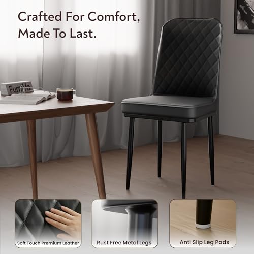 Image of IKON Premium Leather Dining Chair with Cushioned Seat & Metal Legs | Premium Accent Chair for Living Room, Bedroom & Balcony | D.I.Y (Classic Black)