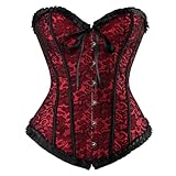 frawirshau Corset Tops for Women Renaissance Corset Floral Lace Corset Overbust Black and Red Corset Size XL