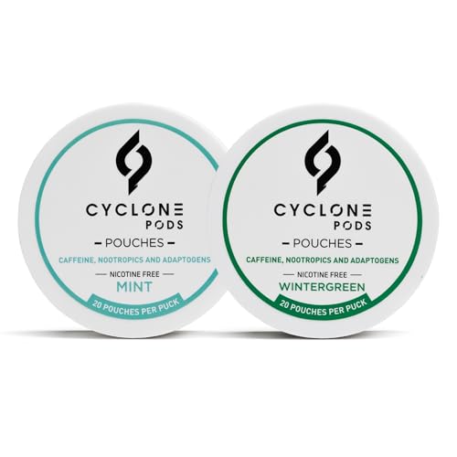 CYCLONE PODS Wintergreen Pouches and Caffeine Pouches Mint Flavor 50mg (Pack of 2) | Cool Focus Pouches Nootropic | Sugar-Free Flavored Caffeine Pouches