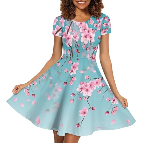 Image of POLERO Sunflower Dress for Women Floral Summer Dresses Short Sleeve Casual Sundresses Midi Dresses