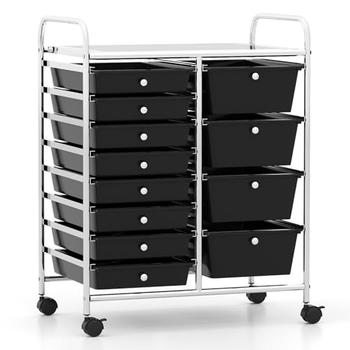 Image of LDAILY 12 Drawer Rolling Storage Cart, Rolling Cart with Drawers for Classroom, Art Supply Craft Organizer on Wheel with Metal Frame & Handles for Home Office School (Black, 12 Drawer Left-Right)