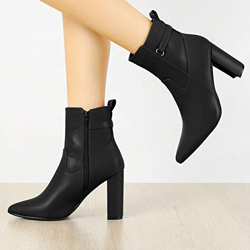 Allegra K Women's Pointed Toe Chunky High Heels Ankle Boots2
