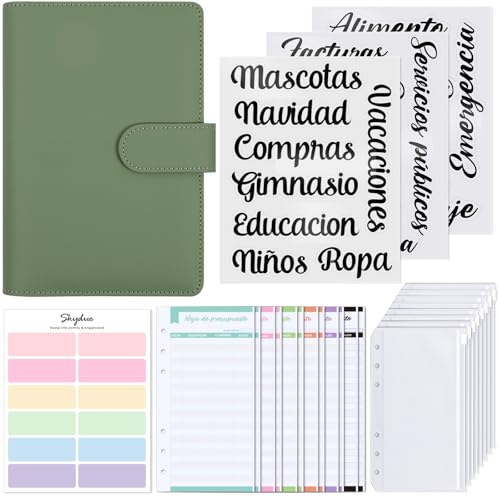 SKYDUE Agenda Ahorro Dinero Español, Organizador de Dinero, Libreta de Ahorro, Sistema de Sobres Para Ahorrar Dinero (Verde Oliva)