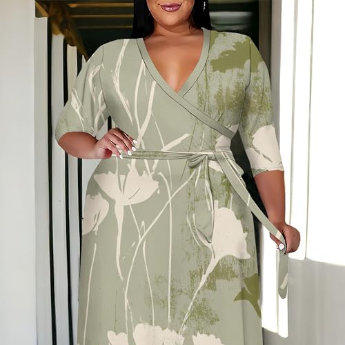 Image of SUZONANA Women's Plus Size Maxi Dresses Casual Loose Short Sleeve Long Maxi Dress with Belt Wedding