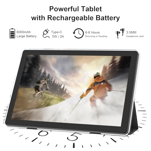 Image of 10 inch Android 15 Tablet with Case, 10GB RAM + 64GB ROM (Expand to 1TB), Quad Core Processor, 5G WiFi 6, BT5.0, 1280x800 HD Display, 6000mAh, Dual Camera, GMS