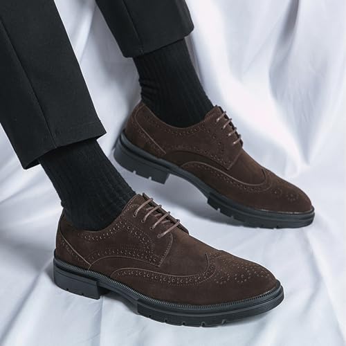 Men's Suede Wingtip Brogue Oxford Shoes,Comfortable Lace-Up Work Office Business Formal Dress Shoes3