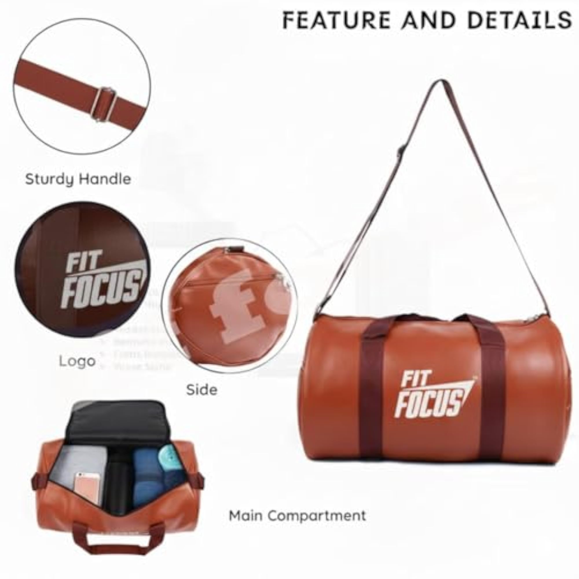 Fit Focus Premium Gym Accessories Set with Leather Duffle Bag