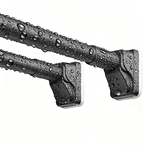 Barra de cortina de ducha extensible resistente de 70490 cm, barra ajustable, soporta 300 kg, multiusos, para secar y colgar en el baño/cocina (negro, 2,2 m)