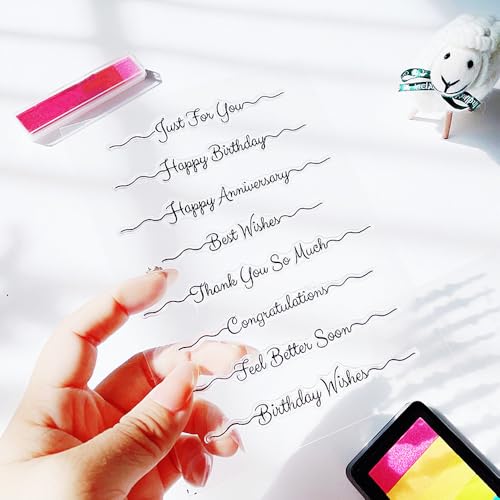 AHTOLS Blessing Words Clear Stamps Happy Birthday Best Wishes Congratulations Transparent Seal Clear Silicone Stamps for Holiday Card Making Decoration and Journaling DIY Scrapbooking Album DIY Crafts