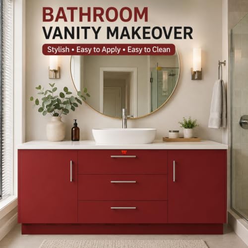 Image of WISDOM Garnet Red Self-Adhesive Wallpaper Matte Waterproof Peel and Stick Vinyl Sticker for Kitchen Cabinets, Wardrobes, Tables, Shelves & Home Decor (20X48 in)