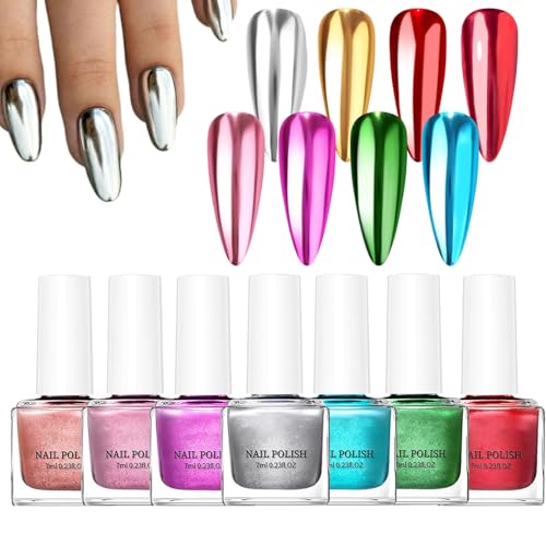 Esmalte de uñas de gel, fórmula de secado rápido, uñas con efecto espejo, kit de uñas para mujer, 8 colores, acabado brillante, larga duración, fácil de aplicar, ideal para salón, boda, vacaciones o