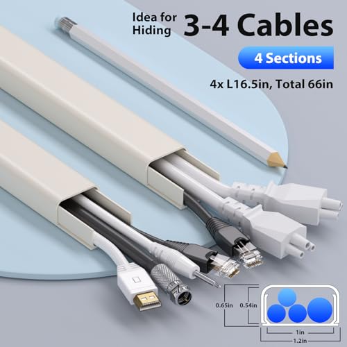 Image of ZhiYo 66 inch Cord Covers for Wires on Wall, Beige Cord Hider, 1.2 inch W x 0.7 inch H
