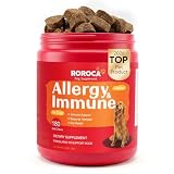 ROROCA Dog Allergy Relief Chews – Anti Itch & Skin Support for Dogs, Stops Scratching, Paw Licking & Hot Spots, Probiotics for Gut & Immune Health, Chicken Flavor, 180 Soft Chews
