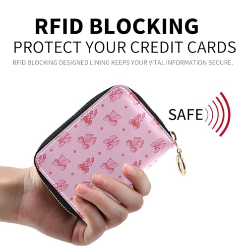 RFID Credit Card Holder Pink Bows Ribbon Leather With Zipper Card Case Wallet for Women Girls2