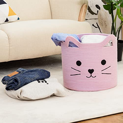 Vk Living Cat Toy Baskets Cotton Rope Animal Baskets Pink Laundry Baskets For Toys, Clothes,Gifts,Towels, Blankets,Pet Bed Pink Laundry Hamper For Organizing Kawaii Laundry Basket 15''X14'' #TOP3