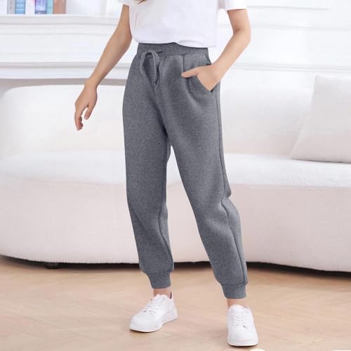 Girls Fleece Lined Sweatpants - Toddler Girl Joggers Elastic Waist Drawstring Athletic Pants Pull On Pant with Pockets2