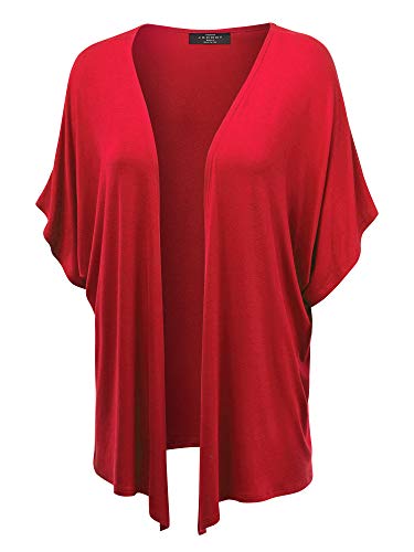 MBJ Women's Kimono Style Short Sleeve Dolman Cardigan – Lightweight Open Front Summer Cover-Up L RED by Made By Johnny - Used condition - Image 4