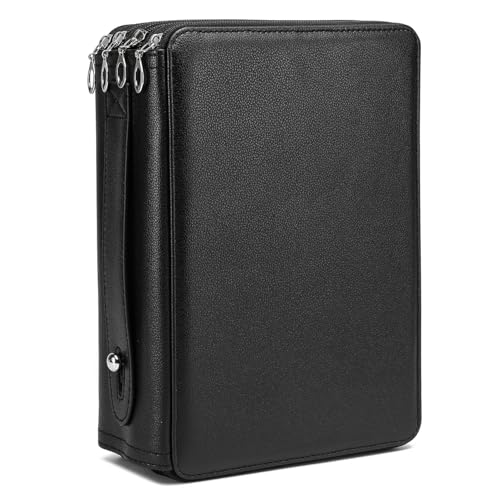 Image of YOUNGCOL 200 Slots Colored Pencil Case - Deluxe PU Leather Pencil Organizer Holder With Zipper Closure Large Pencil Box for Colored Pencils Watercolor Pencils (Black, 200 Slots)