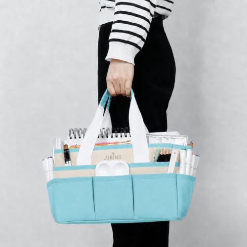 Image of JJRING Craft Organizer Tote Bag Art Storage Caddy Sky Blue and Beige