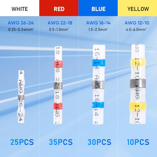 TICONN 100 Pcs Solder Seal Wire Connectors, Heat Shrink Butt Connectors, Waterproof and Insulated Electrical Wire Terminals, Butt Splice (100PCS)