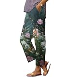 Dirxi Summer Women's Colorful Graphic Print Pants Funny Artistic Oil Painting Abstract Floral Trousers with Pockets Plus Size 2025 Fashion Casual Bohe Beach Pants,Aqua,M